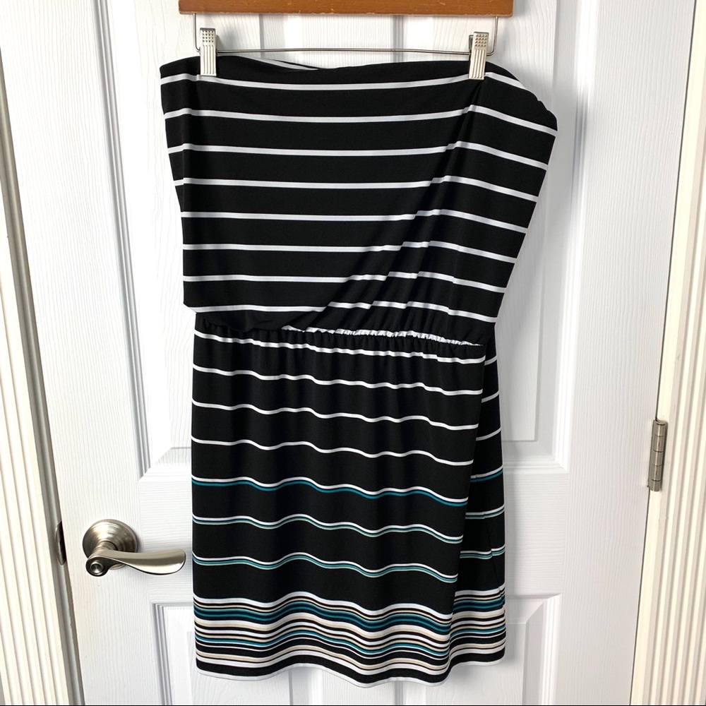 White House Black Market Black, White & Turquoise Striped Mini Dress